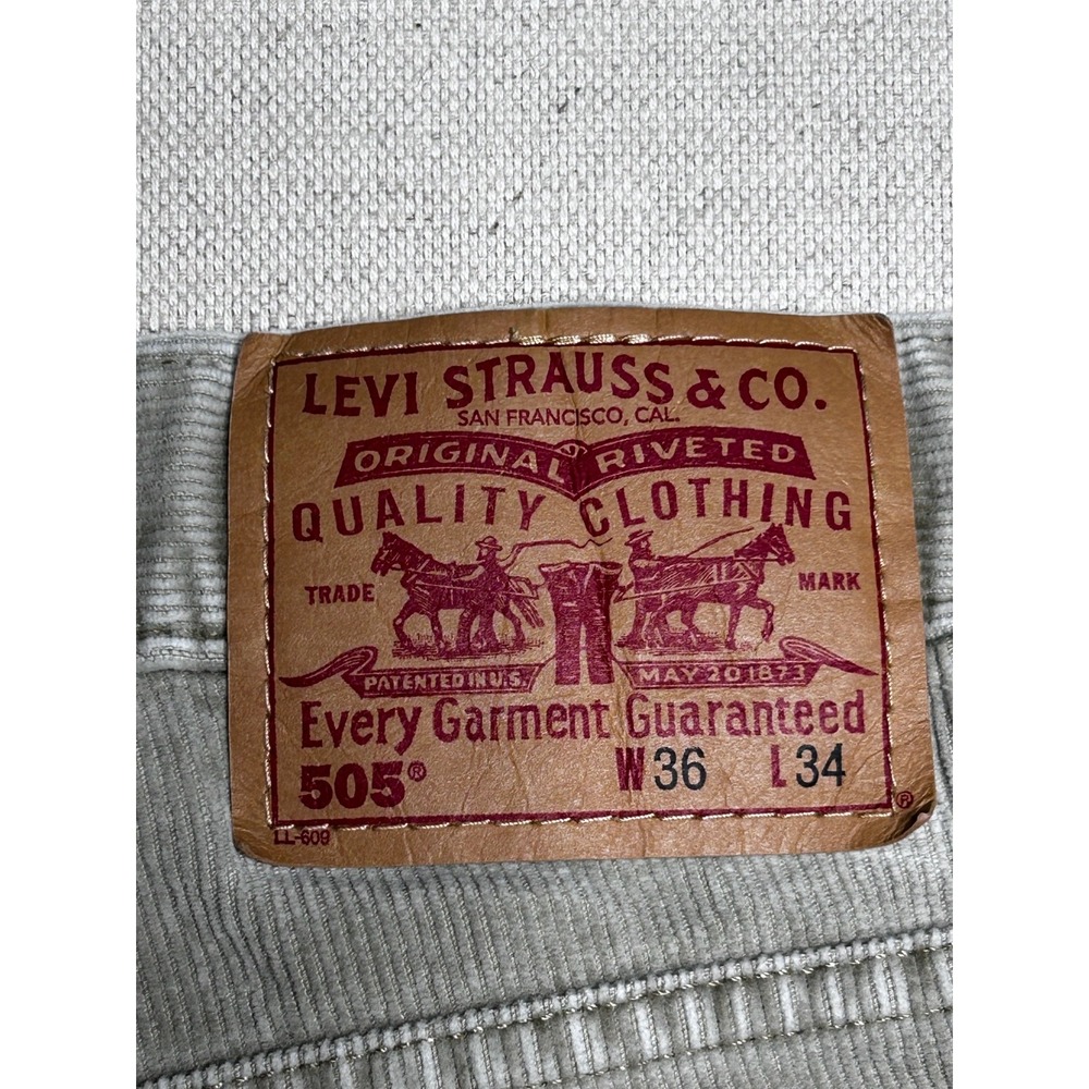 Vintage Levi's 505 Corduroy Pants Men's 36x34 Beige Regular Fit Straight Leg - Picture 10 of 12